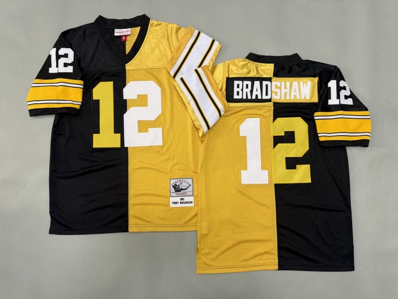 Men 2025 Pittsburgh Steelers #12 Bradshaw black yellow Throwback Limited NFL Jersey style 001